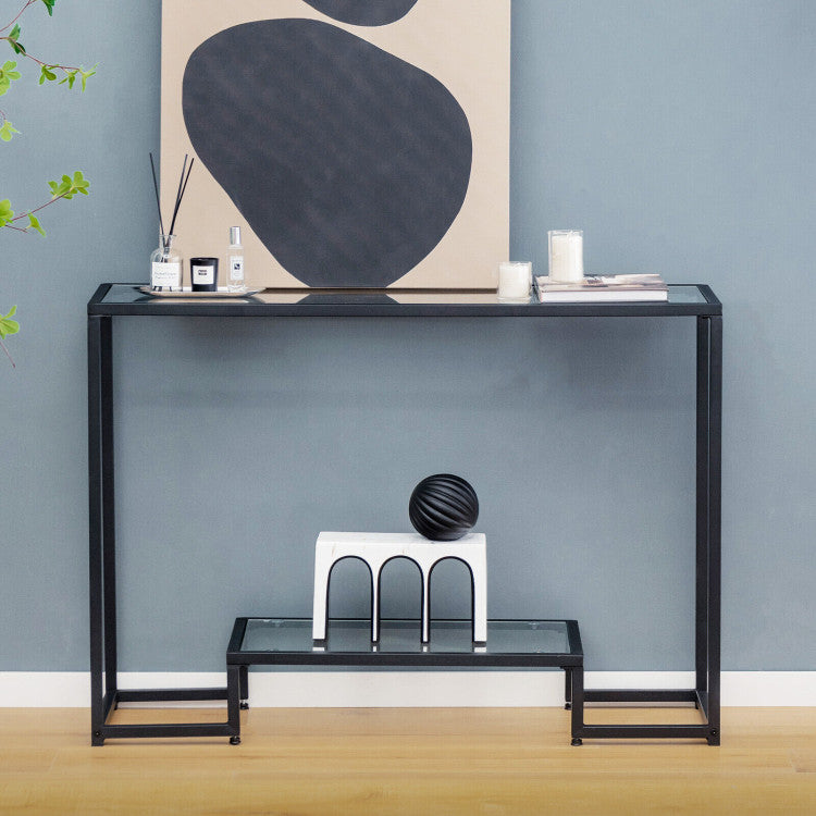 Modern Narrow Console Entryway Table with Storage Lower Shelf