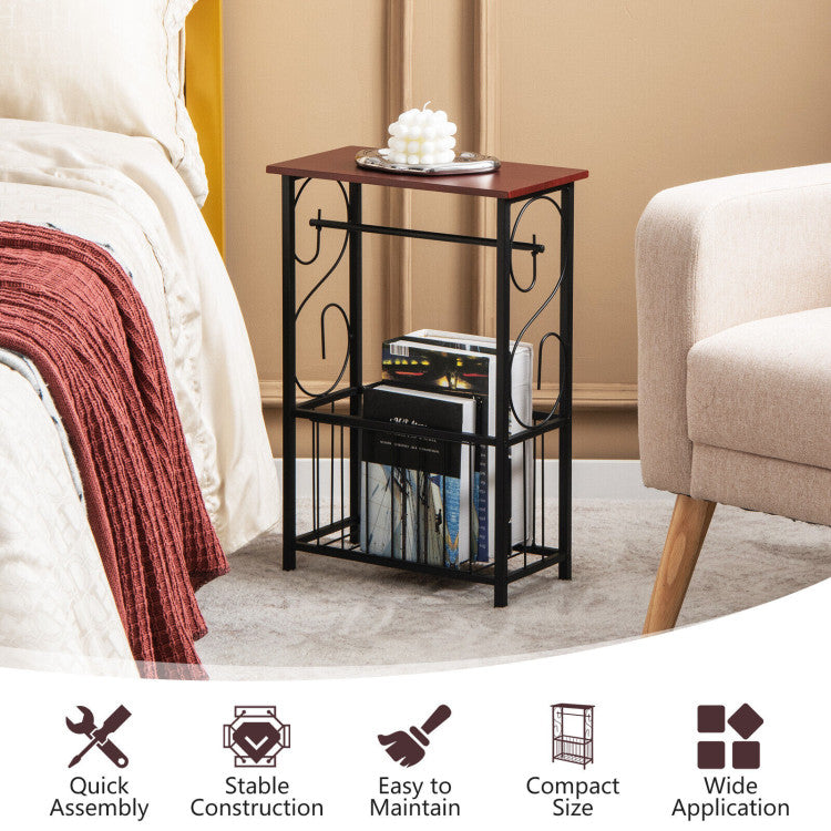 Narrow Side Table with Removable Paper Holder for Living Room