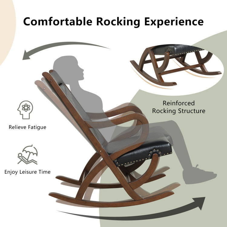 Modern Rocking Chair with PU Cushion and Rubber Wood Frame