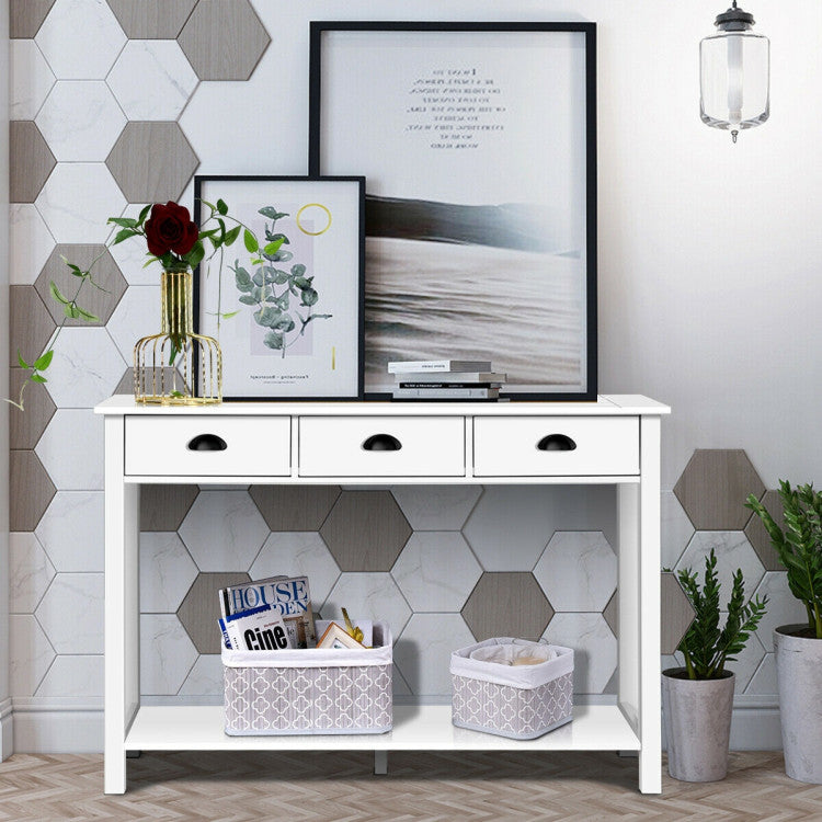 Wooden Console Table with 3 Drawers and 2-Tier Shelves