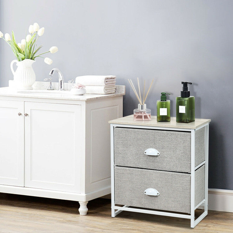 Sturdy Steel Frame Nightstand with Fabric Drawers