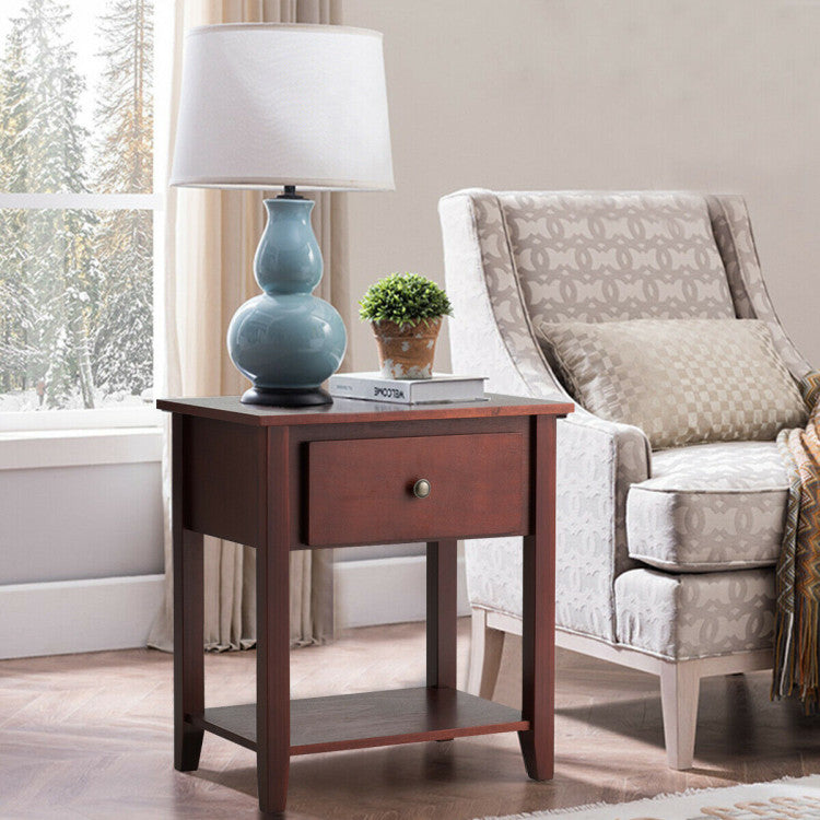 Nightstand with Drawer and Storage Shelf for Bedroom