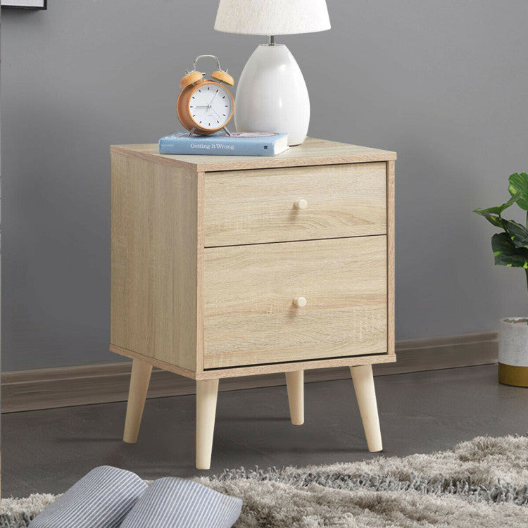 Freestanding Bedside Nightstand with 2 Storage Drawers and Rubber Legs