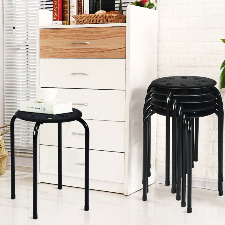 17.5 Inch Set of 6 Portable Plastic Stack Stools with Metal Frame