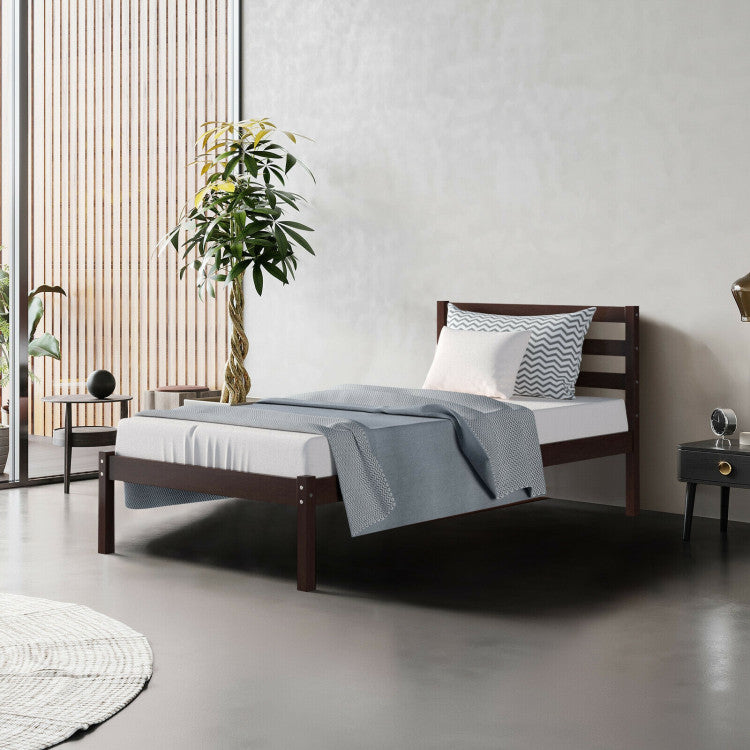 Modern Bed Frame with Wooden Headboard and Plywood Slat Support