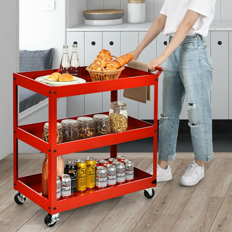 3-Tier Utility Cart Metal Mental Storage Service Trolley