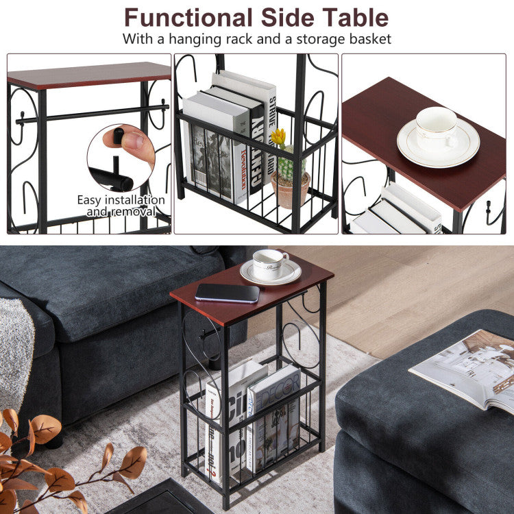 Narrow Side Table with Removable Paper Holder for Living Room