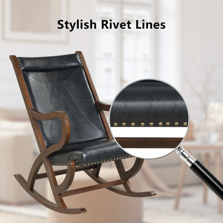 Modern Rocking Chair with PU Cushion and Rubber Wood Frame