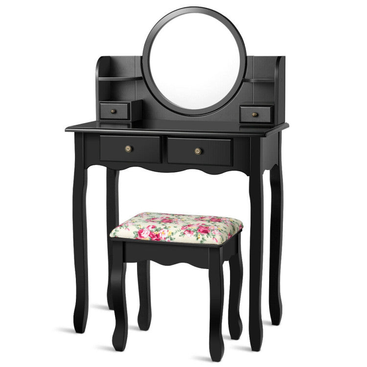 Makeup Vanity Table Set with 360° Pivoted round Mirror