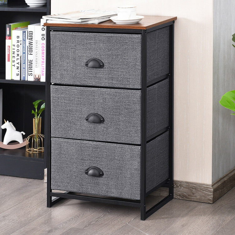 Narrow Nightstand with 3 Drawers and Wood Top