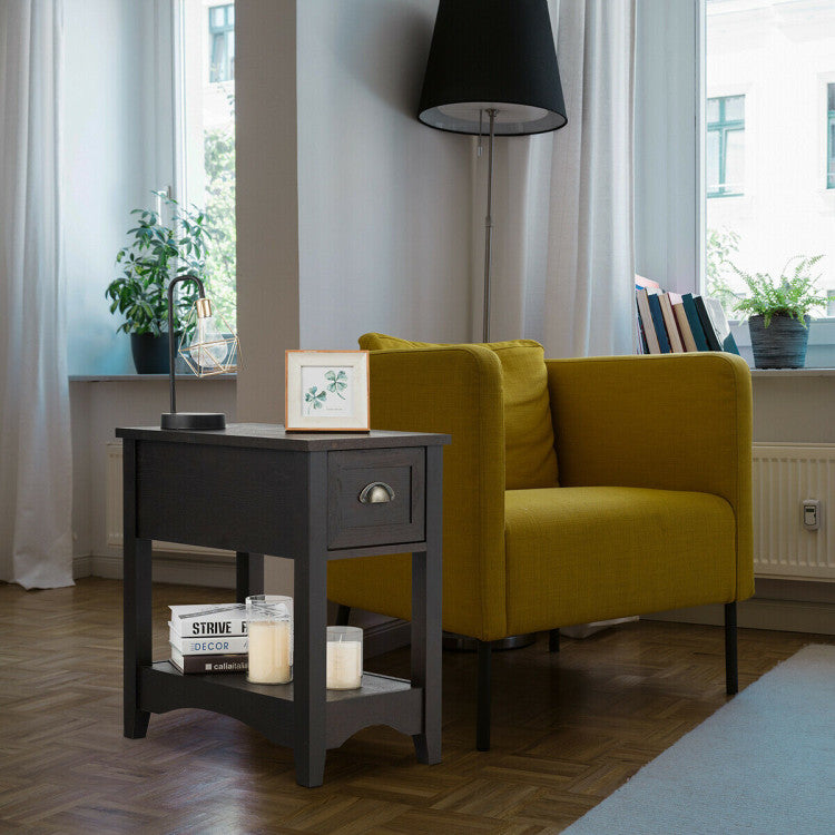 Contemporary Chairside End Table with Drawer and Open Shelf