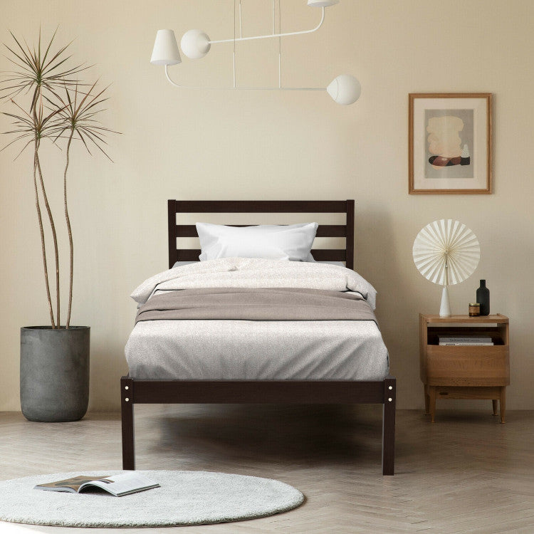 Modern Bed Frame with Wooden Headboard and Plywood Slat Support