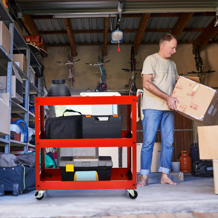 3-Tier Utility Cart Metal Mental Storage Service Trolley