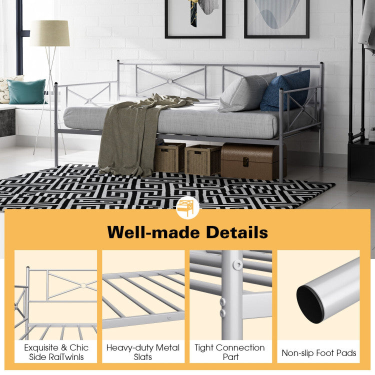 Metal Daybed Twin Bed Frame Stable Steel Slats Sofa Bed