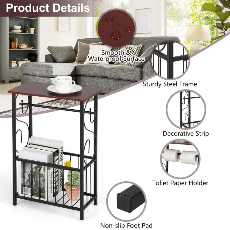 Narrow Side Table with Removable Paper Holder for Living Room