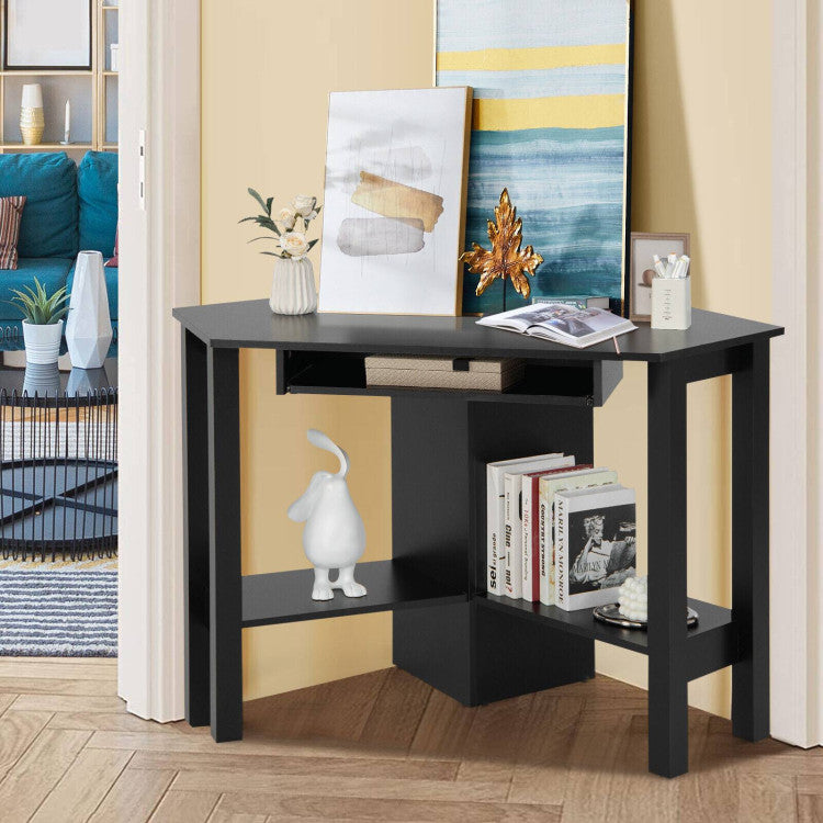 Wooden Study Computer Corner Desk with Keyboard Tray