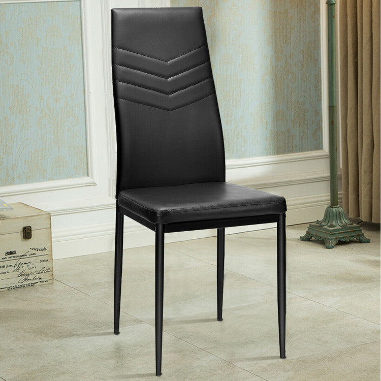 Set of 4 High Back Dining Chairs with PVC Leather and Non-Slip Feet Pads