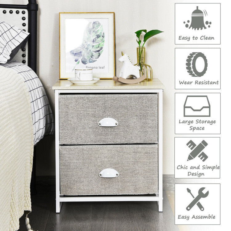 Sturdy Steel Frame Nightstand with Fabric Drawers