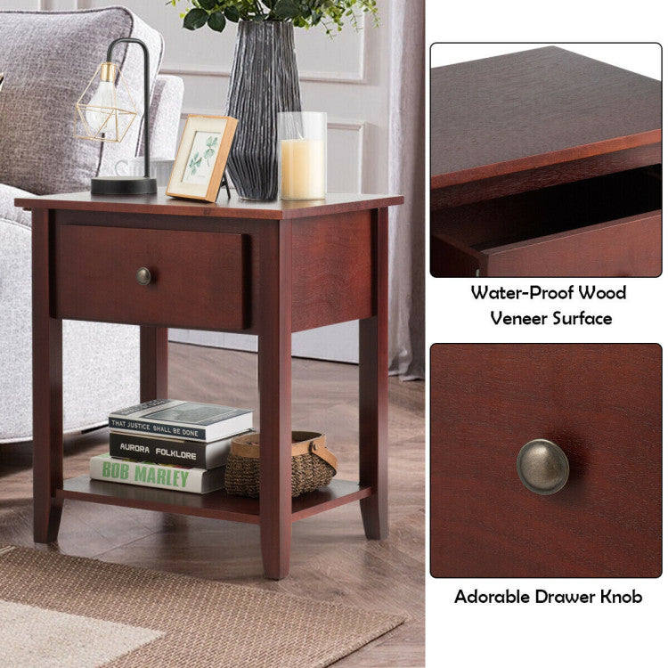 Nightstand with Drawer and Storage Shelf for Bedroom