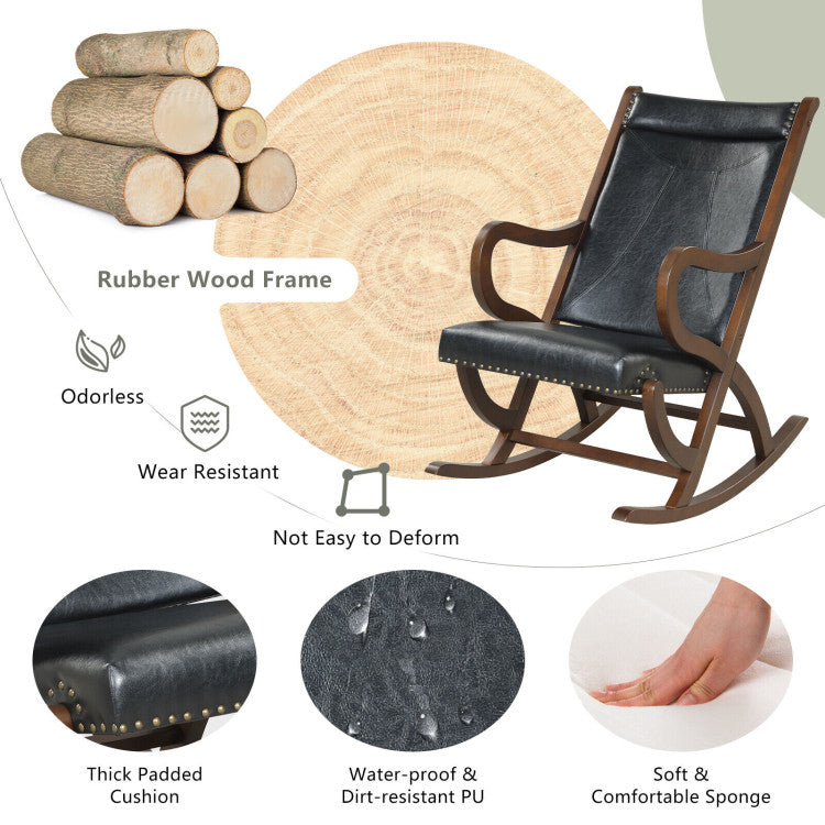 Modern Rocking Chair with PU Cushion and Rubber Wood Frame