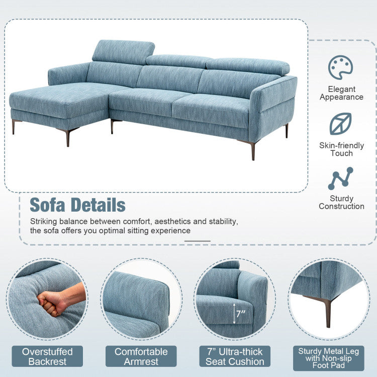 105 Inch L-Shaped Sofa Couch with 3 Adjustable Headrests