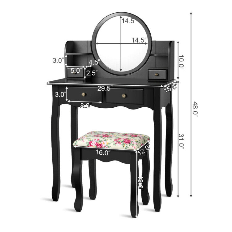 Makeup Vanity Table Set with 360° Pivoted round Mirror