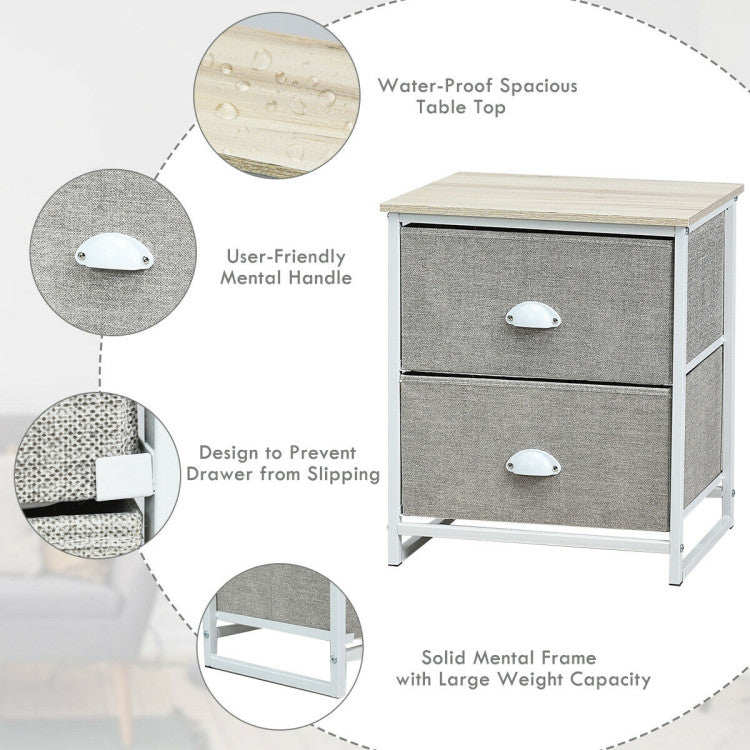 Sturdy Steel Frame Nightstand with Fabric Drawers