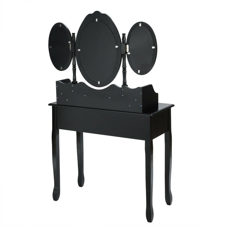 Vanity Set with Tri-Folding Mirror and Cushioned Stool