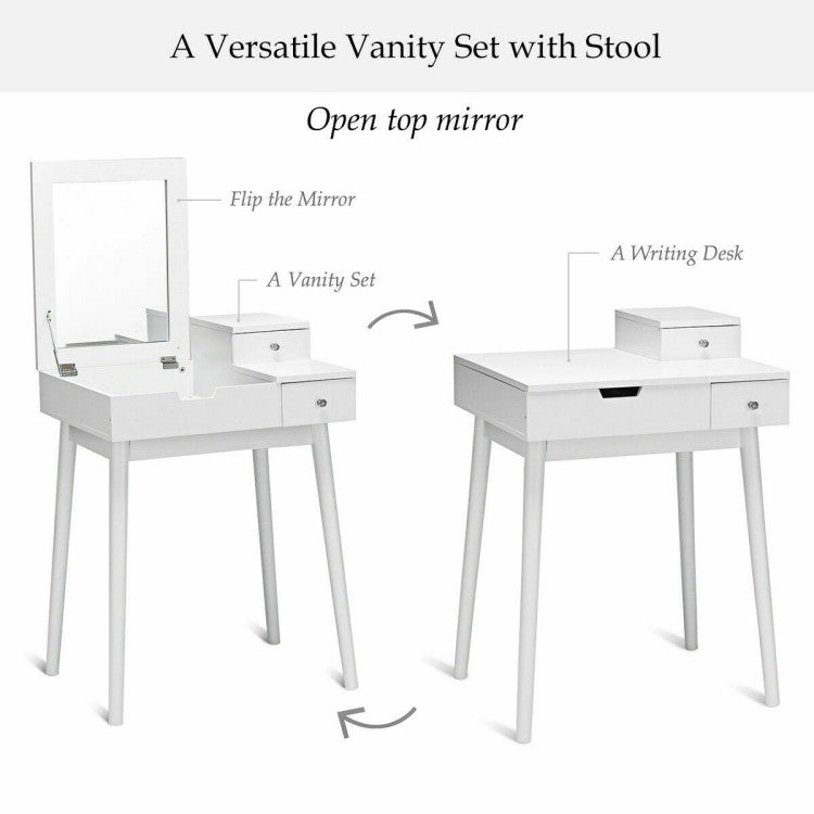 Vanity Dressing Table Set Flip Mirror Desk Furniture Stool