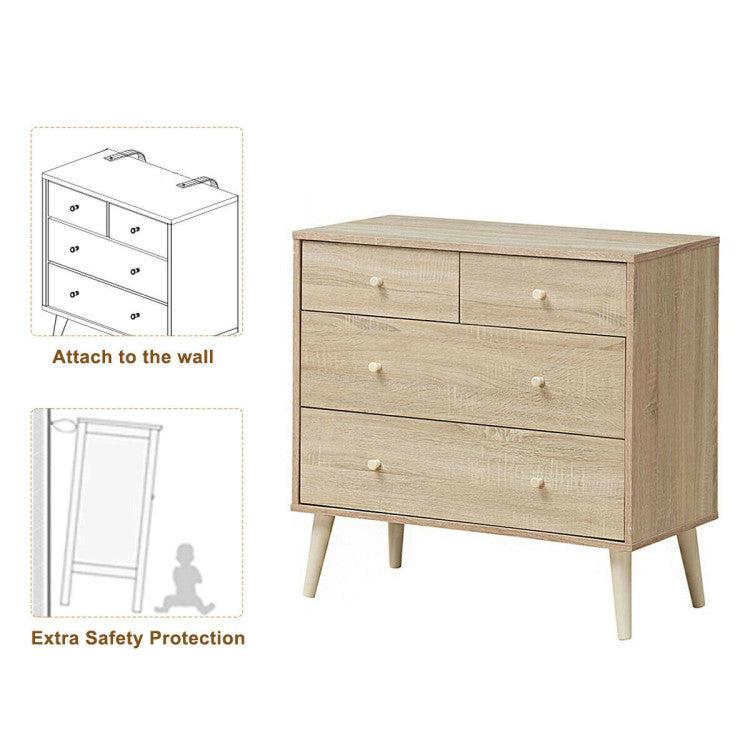 Free-Standing Dresser with 4 Storage Drawers and Rubber Legs