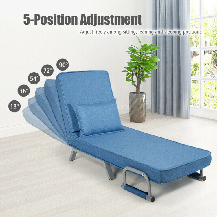 Convertible Sofa Bed Sleeper Chair with Pillow and 5 Position Adjustable Backrest