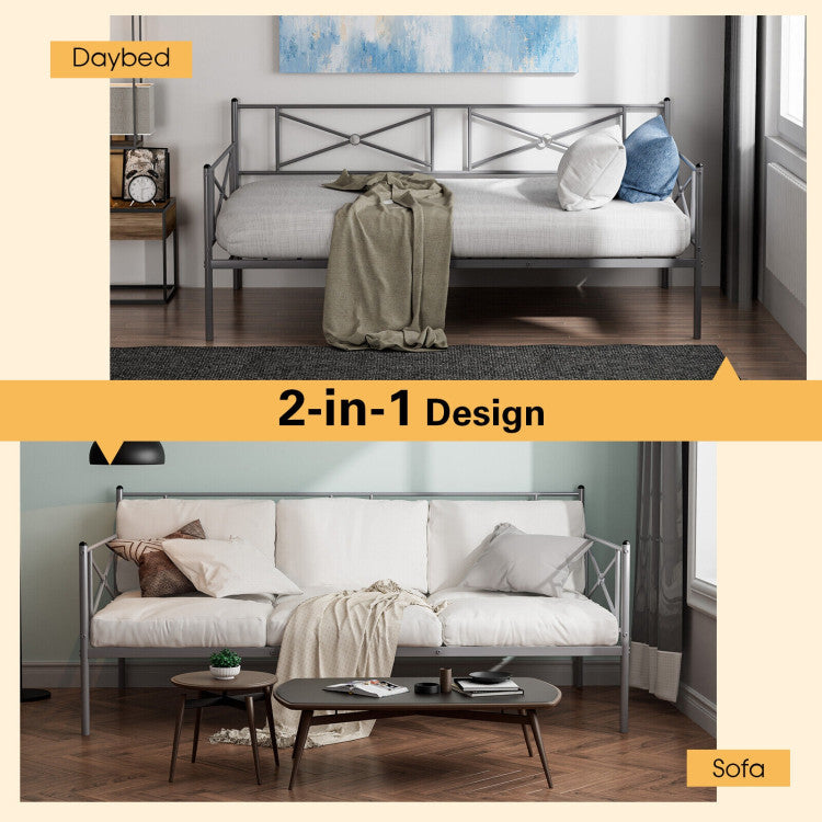 Metal Daybed Twin Bed Frame Stable Steel Slats Sofa Bed