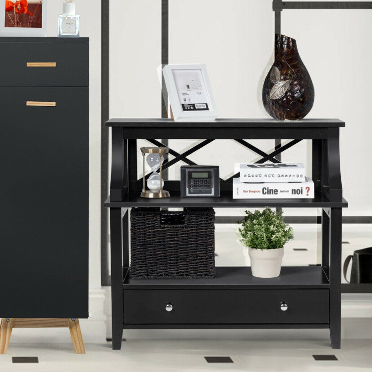 3-Tier Console Table with a Large Slide Drawer and Storage Shelves