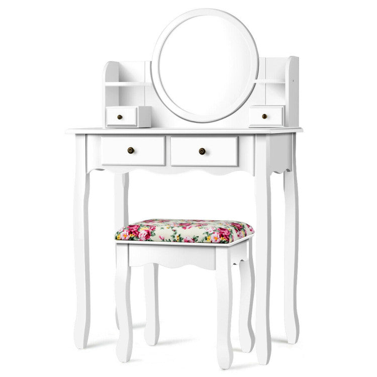 Makeup Vanity Table Set with 360° Pivoted round Mirror