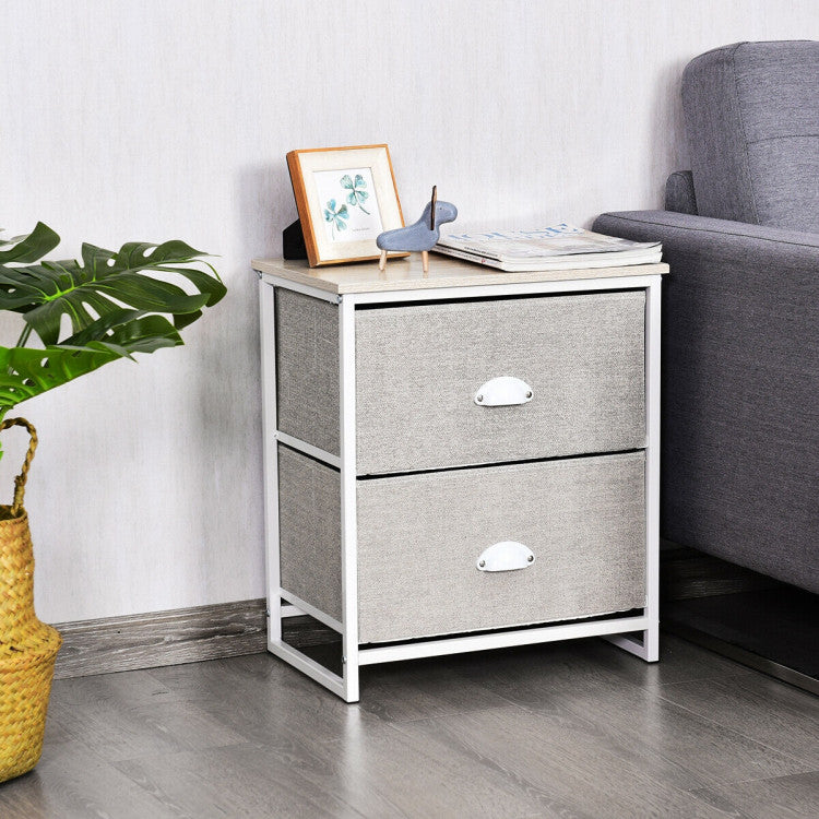 Sturdy Steel Frame Nightstand with Fabric Drawers