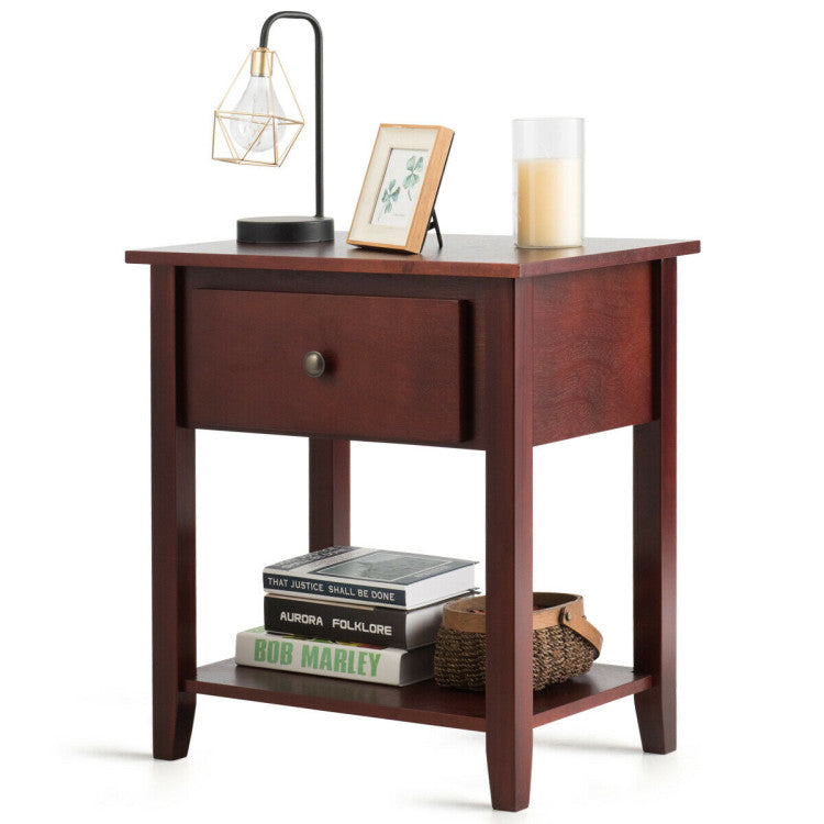 Nightstand with Drawer and Storage Shelf for Bedroom