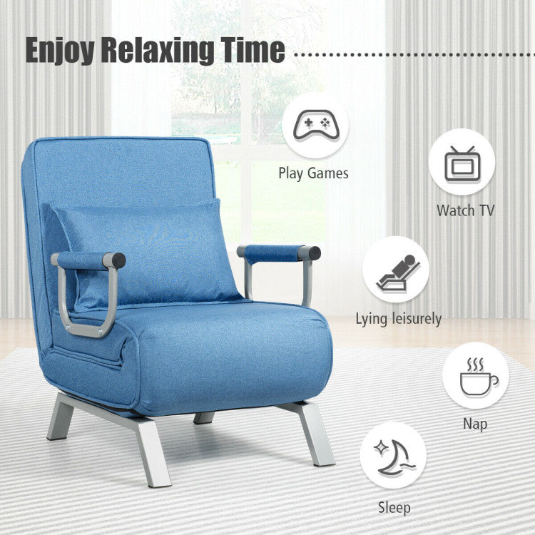 Convertible Sofa Bed Sleeper Chair with Pillow and 5 Position Adjustable Backrest