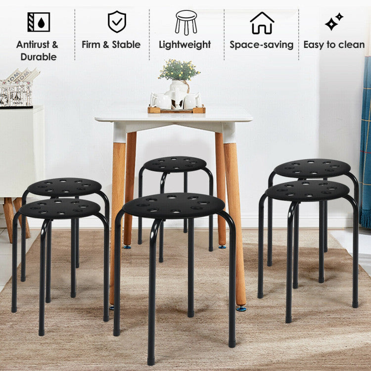 17.5 Inch Set of 6 Portable Plastic Stack Stools with Metal Frame