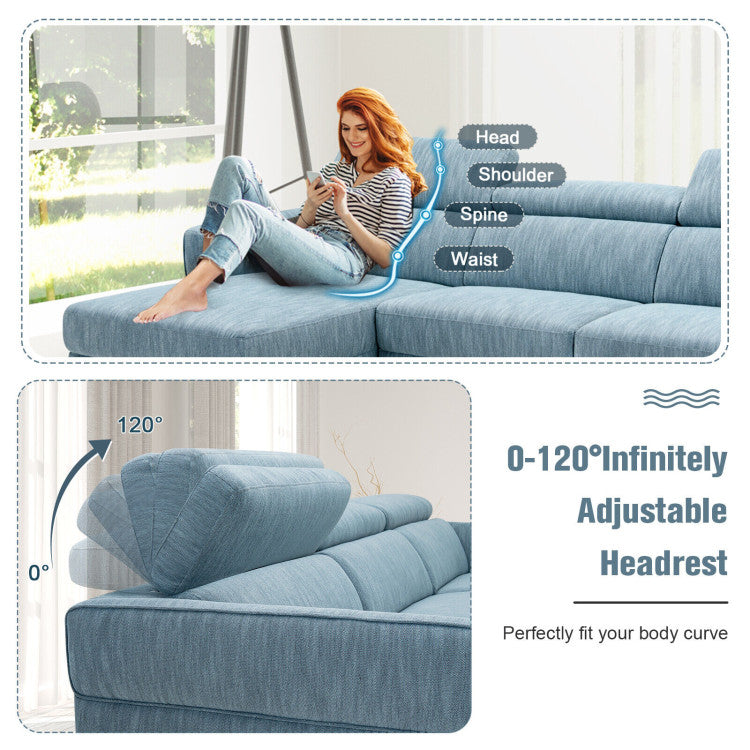 105 Inch L-Shaped Sofa Couch with 3 Adjustable Headrests