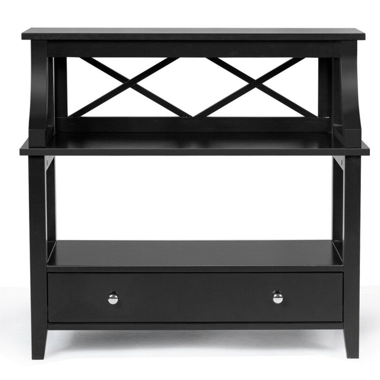 3-Tier Console Table with a Large Slide Drawer and Storage Shelves