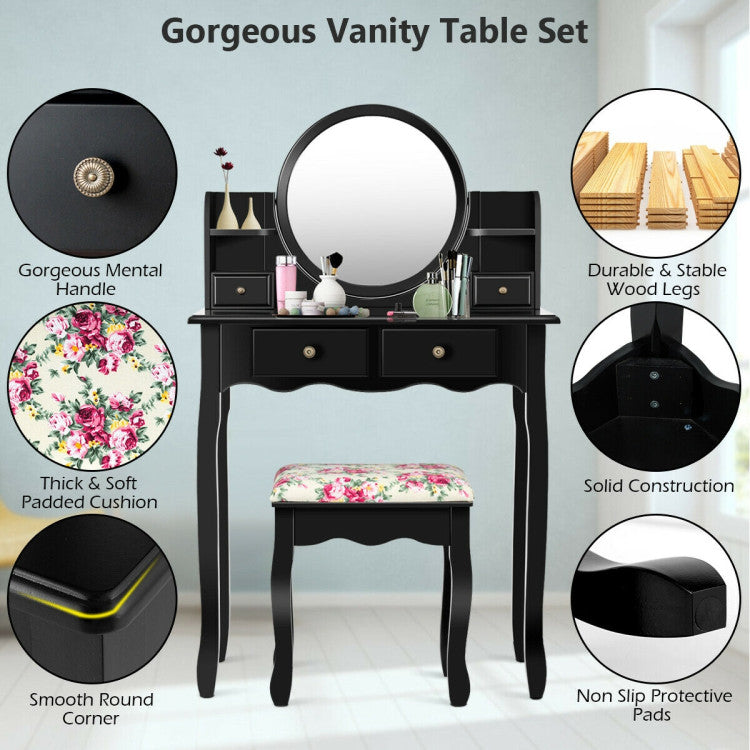 Makeup Vanity Table Set with 360° Pivoted round Mirror