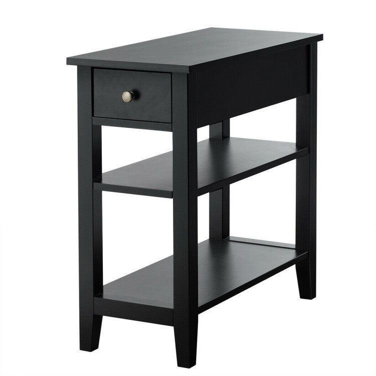 3-Tier End Table with Drawer Slideway and Double Shelves