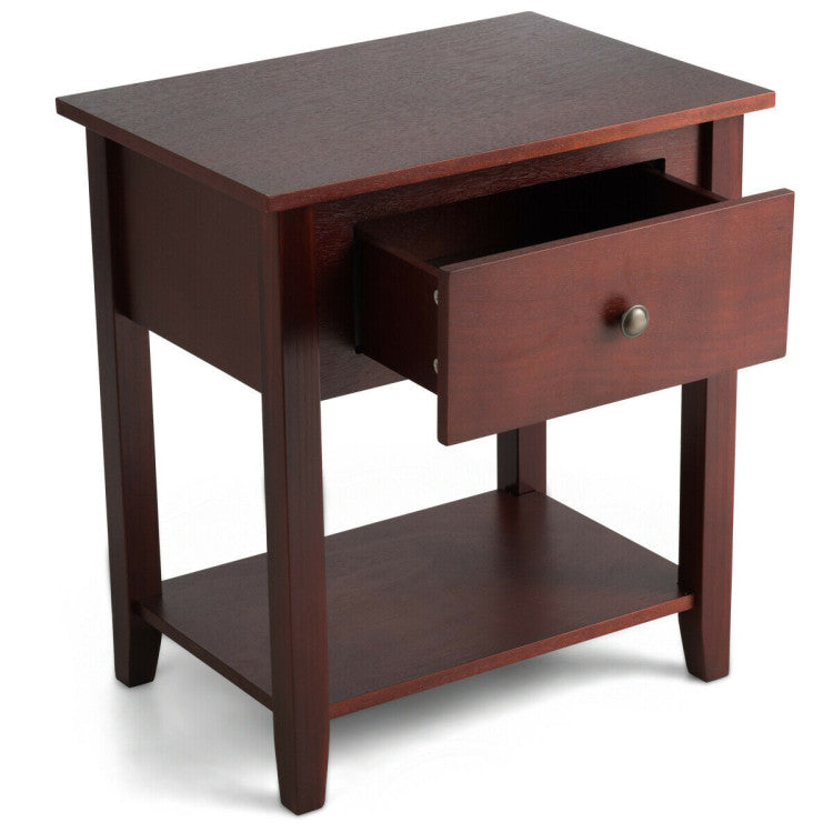 Nightstand with Drawer and Storage Shelf for Bedroom