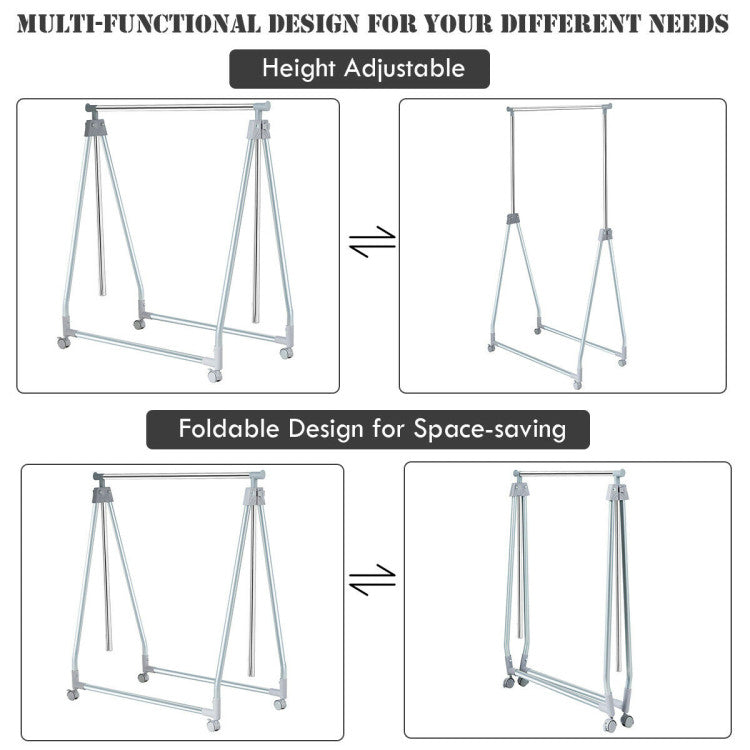 Extendable Foldable Heavy Duty Clothing Rack with Hanging Rod