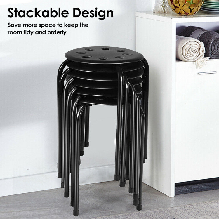 17.5 Inch Set of 6 Portable Plastic Stack Stools with Metal Frame