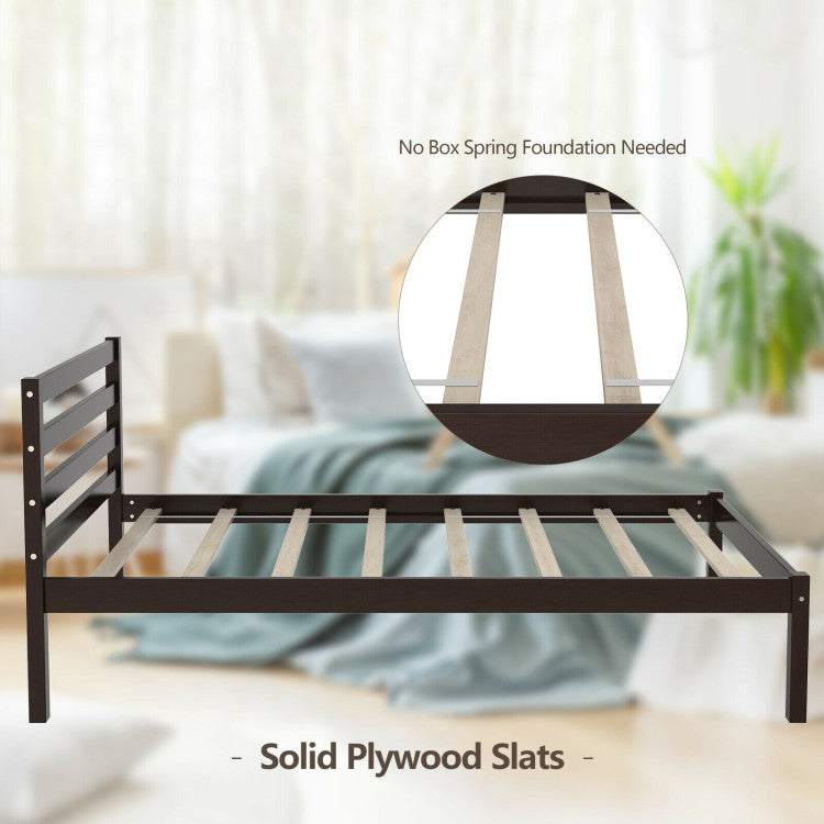 Modern Bed Frame with Wooden Headboard and Plywood Slat Support