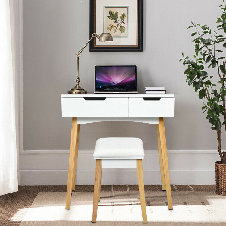 Wooden Vanity Table with Flip Top Mirror and Cushioned Stool