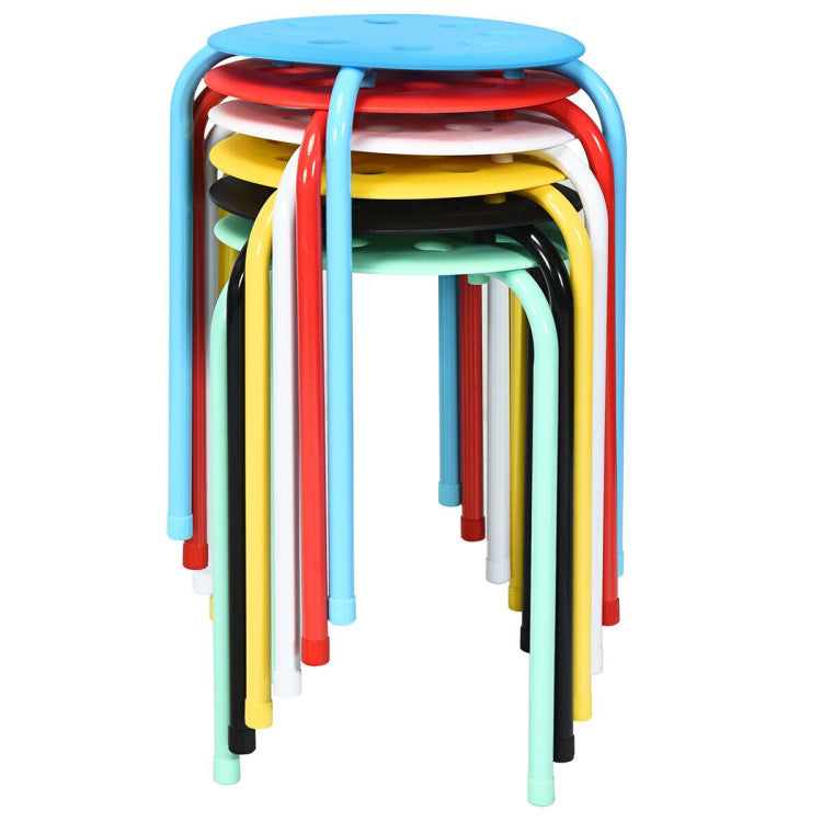 17.5 Inch Set of 6 Portable Plastic Stack Stools with Metal Frame