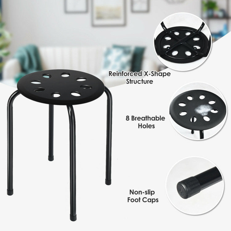 17.5 Inch Set of 6 Portable Plastic Stack Stools with Metal Frame