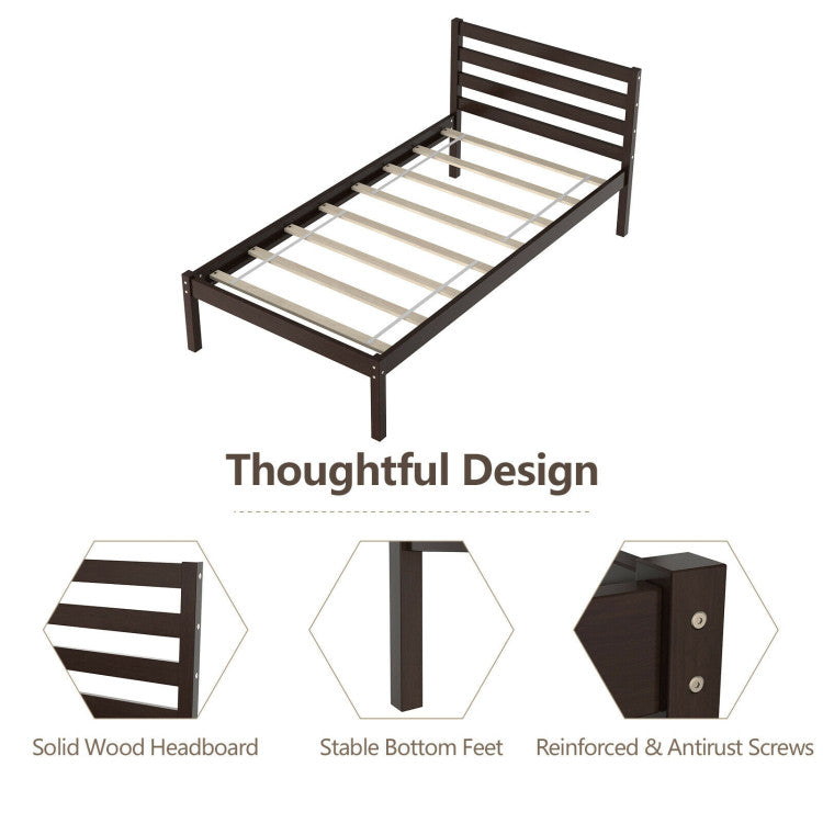 Modern Bed Frame with Wooden Headboard and Plywood Slat Support